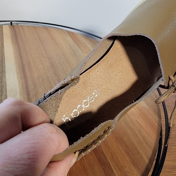 Socofy Soft Tan Leather Moccasins Rubber Bottoms Lace up Handmade Size 40 - Picture 11 of 14